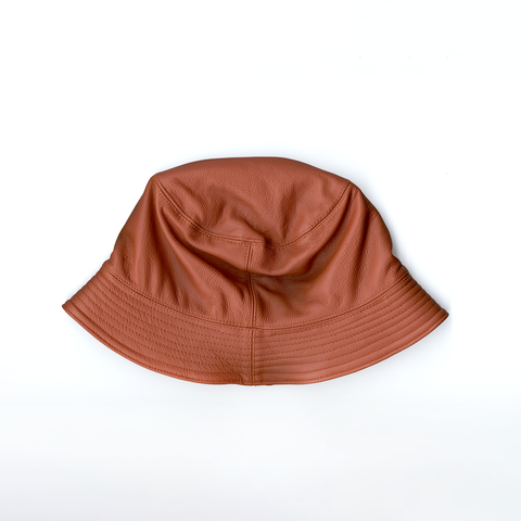 Leather Bucket Hat - Orange Suede