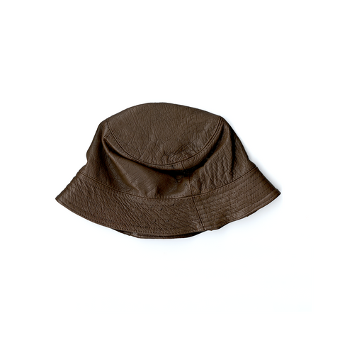 Leather Bucket Hat - Chocolate Brown Ostrich Leather